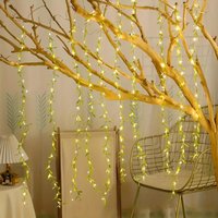 2M 20Light Willow Curtain Lamp Always on Desktop Decoration Artificial Flowers Fake Plants Vine Battery Box