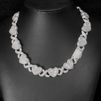 ESKEEM Women's 15mm White Gold Plated Cuban Link Choker Iced out Jewelry Bling Zircon Heart infinite Link Chain Necklace