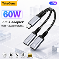 2 in 1 USB Type C OTG Splitter to Dual Type-C Port Headphone Audio Aux Adapter PD 60W Fast Charger for Samsung iPhone 17 Xiaomi