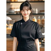 Chef Jacket Women Short Sleeve Kitchen Cook Uniform Barber Bartender Pastry Restaurant Waiter Shirt