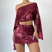 Summer Sexy 2 Piece Set Women Party Club Y2K Animal Print Bodycon Long Sleeve Crop Top Mini Skirt Matching Sets Beach Vacation