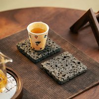 Tea Coaster Cup Mat 9x9cm Volcanic Stone Absorbent Heat Resistant Hand-Polished Zen Kung Fu Tea Set Home Office Decor Gift
