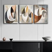 3pcs 1set Luxurious Abstract Canvas Painting Set, Framed Canvas Wall Art for Home & Office Decor, Perfect for Living Room, Coffe