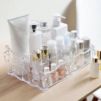 Transparent Flower Plastic Cosmetic Storage Box, Desktop Makeup, Perfume Organizer, Multi Grid, 1Pc