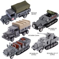 MOC WW2 Military Tank Vehicle Armored Car Building Blocks Kit War Scene US Soldiers Carrier Bricks Toys Boys Gift