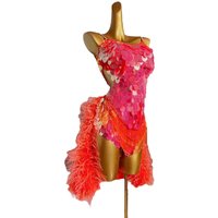 Latin Dance International Competition Professional Clothing High end Customized Samba Style Dress with Sequin Fluff Tail