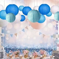 Blue Series Paper Lantern Set 9pcs 10/15/20cm Gradient Blue Hanging Lanterns with Lights for Party Wedding Decor