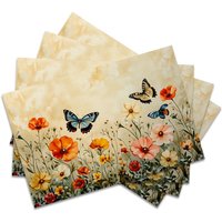 4Pcs, Grass Flower and Butterfly Placemats, the Best Placemats, Washable, Suitable for Holiday Parties, Home Decor, Kitchen Countertops, Rectangular Dining Rooms, Make Your Dining Room and Kitchen
