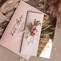 10pcs Wedding Marriage Invitation Card Fancy Elegant Pink Invitations with Envelop Personalize Logo Mirror Gold Card