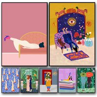 Abstract Art Woman Mood Sofa Jungle Pijamas Poster Canvas Painting Funny Daily Life Wall Art Picture Living Room Home Decoration