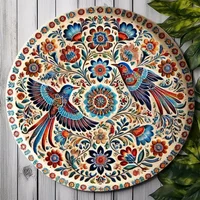 Floral Round Metal Wall Art | Iron Plate with Lush Foliage Design, Perfect for Home, Bar, or Cafe Decor, Mexican Home Decor