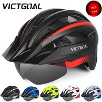 VICTGOAL MTB Bike Helmet for Men Women Visor Goggles LED Rear Light Mountain Road Bicycle Helmets Racing Cycling Safety Riding