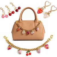 Cute Strawberry Keychain,cherry Bag Charms,Heart Flower Key chains Accessories Decor for Girls Purse Gifts Bag Pendant