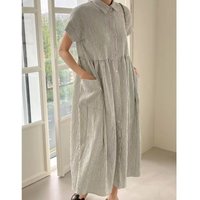 REALEFT Summer Vintage Striped Single Breasted Women's Shirt Dresses 2024 New Korean Casual Straight Dress Pockets Female