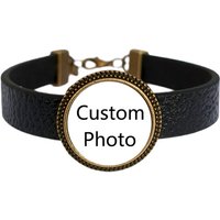 Custom Bracelet With Photo Customized Products Exquisite Glass Cabochon Adjustable Leather Bangles for Men Women Couple Jewelry