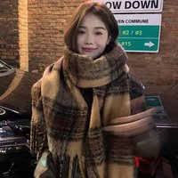 Retro Mohair Plaid Wool Scarf Thicken Winter Cashmere Scarves Tassel Warm Long Shawl Girl