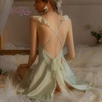 Beauté dos chemise de nuit vêtements de nuit pour femmes Lingerie Sexy glace soie Satin profond V pyjamas nuisettes vêtements de nuit chemise de nuit vêtements de maison