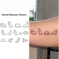 Black White Finger Temporary Tattoo Stickers Ins Style Cute Dinosaur Body Art for Women Girls Party Festival Fashion