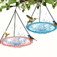 Hanging Bird Bath Feeder Set with Chain Outdoor Garden Patio Decor Floral Design PP Bird Water Dish Yard Bird Feeder Tool