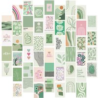 50-teiliges Salbeigrünes Raumdekor-Wandcollage-Set, ästhetische Bilder, adrette Raumdekoration für Teenager-Mädchen-Schlafzimmer, ästhetische Poster