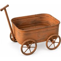 Jardinière vintage en fer de 30 cm avec roulettes, chariot à fleurs en métal rouillé avec trous de drainage pour la décoration de jardin et de terrasse