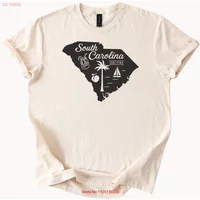 South Carolina T Shirt State Outline Palm Tree Peach Sailboat vintage Washed Breathable Top For Everyday Wear streetwear