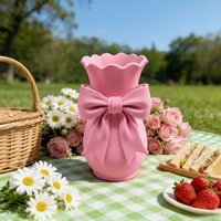 1pc Pink Bow Living Room Flower Arrangement Container Accessories Plastic Vase Tabletop Flower Pot Cute Ins Style Home Decoratio