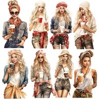 12Pcs/Pack Vintage Coffee Girls Sticker DIY Craft Scrapbooking Album Junk Journal Decorative Stickers