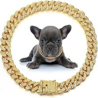 Crystal Artificial Diamond Cuban Collar Dog Leash Metal Chain with Safety Buckle Design for Walking