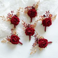 Crimson Wrist Corsage and Boutonniere Flower On Wrist for Bride Bridesmaid Wedding Boutonniere for Men Groom Groomsman Wedding