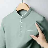 Men's Casual Mandarin Collar Long Sleeve Polo Shirt Half Button Breathable Slim Fit Office Top