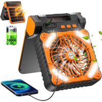 Solar Camping Fan Portable 10000mAh Rechargeable Solar Fan with LED Lights Foldable Outdoor Tent Fan