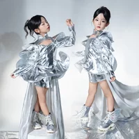 Girls Silver Jazz Dance Universe Tech Wind Motorcycle T-ow Swan Ballet Performance Outfits for Kids Carnival Party Costumes