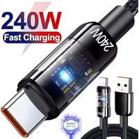 240W USB To Type C Super Fast Charging Data Cable USB-C Quick Charge Phone Charger Nylon Braided Cord For Xiaomi Huawei Samsung