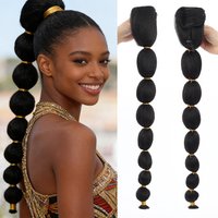 Synthetic Long Afro Puff Yaki Straight Lantern Braid Bubble Ponytails Extension Drawstring Clip In Hairpiece For Black Women