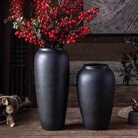 Black Ceramic Flower Vase Decorative Piece Luxury Sensation TV Cabinet Living Room Flower Arrangement Wedding Room Decoration