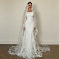 Eightale Arabic Wedding Dress Scoop Customized Ivory Floor Length Muslim Lace Corset Long Sleeves Bridal Gown Party Dress