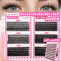 200/600PCS 30D-100D Individual Lash Extensions Includes Lash Brush Ultra Soft, Lightweight & Reusable Beginner Friendly