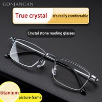 New Titanium Alloy Frame Glass Reading Glasses For Men High Definition Eye Protection Genuine Metal Half Frame High Quality Busi