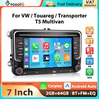 Podofo 7'' 2+64G Radio samochodowe do VW/PASSAT/GOLF/BEETLE/BORA Odtwarzacz multimedialny Carplay Android Auto EQ WIFI Nawigacja GPS FM/RDS BT Audio samochodowe