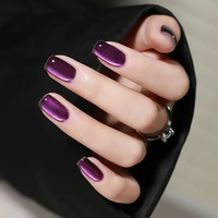 24Pcs/Box Cat Eye Press on Nails Short Square Fake Nails Purple/Red/Pink/Blue Full Cover Glitter Design Cat's Eye False Nails