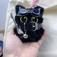 Cute Black Cat Keychain Plush Cartoon Kitten Doll Pendant Backpack Hanging Ornaments Car Keyring Birthday Gift Брелок черный кот