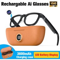 2026 Ai Smart Glasses with Charging Case LED Battery Display 800W HD Camera Recording Videos Music 3600mAh Power Bank