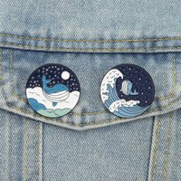 Ocean Whale Enamel Pins Sea Wave Starry Moon Brooches Lapel Badges Clothes Cartoon Fun Animal Jewelry Gift for Kids Friends