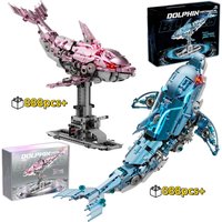 MOC Mechanica Pink Blue Dolphin Building Kit Ocean Creature Series Linkage Creative MOC Desk Decor Gift For Adults Kids 888Pcs