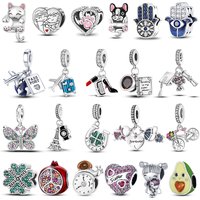 Coffee Travel Airplane Silver Plated Charms Dog Cat Heart Beads Fit Original Bracelet Diy
