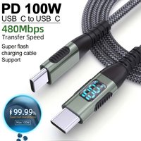 LAIHONEN 1PC/2PCS PD 100W USB-C to C Cable LED Display Nylon Braided 480Mbps, Fast Charge For iPhone15 Pro Max Galaxy iPad Pro
