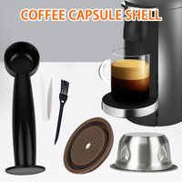 Reusable Stainless Steel Vertuo Pods, Refillable Coffee Capsule with Silicone Lid, for Vertuoline, with Tamper & Brush