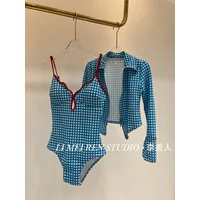 New fashion versatile camisole vest, blue checkered one-piece swimsuit, women's high-end feel