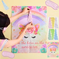 Unicorn Party Game Pin The Horn On The Unicorn Poster Girls Unicorn Birthday Favors Gift Home Kids Room Wall Sticker Decoration